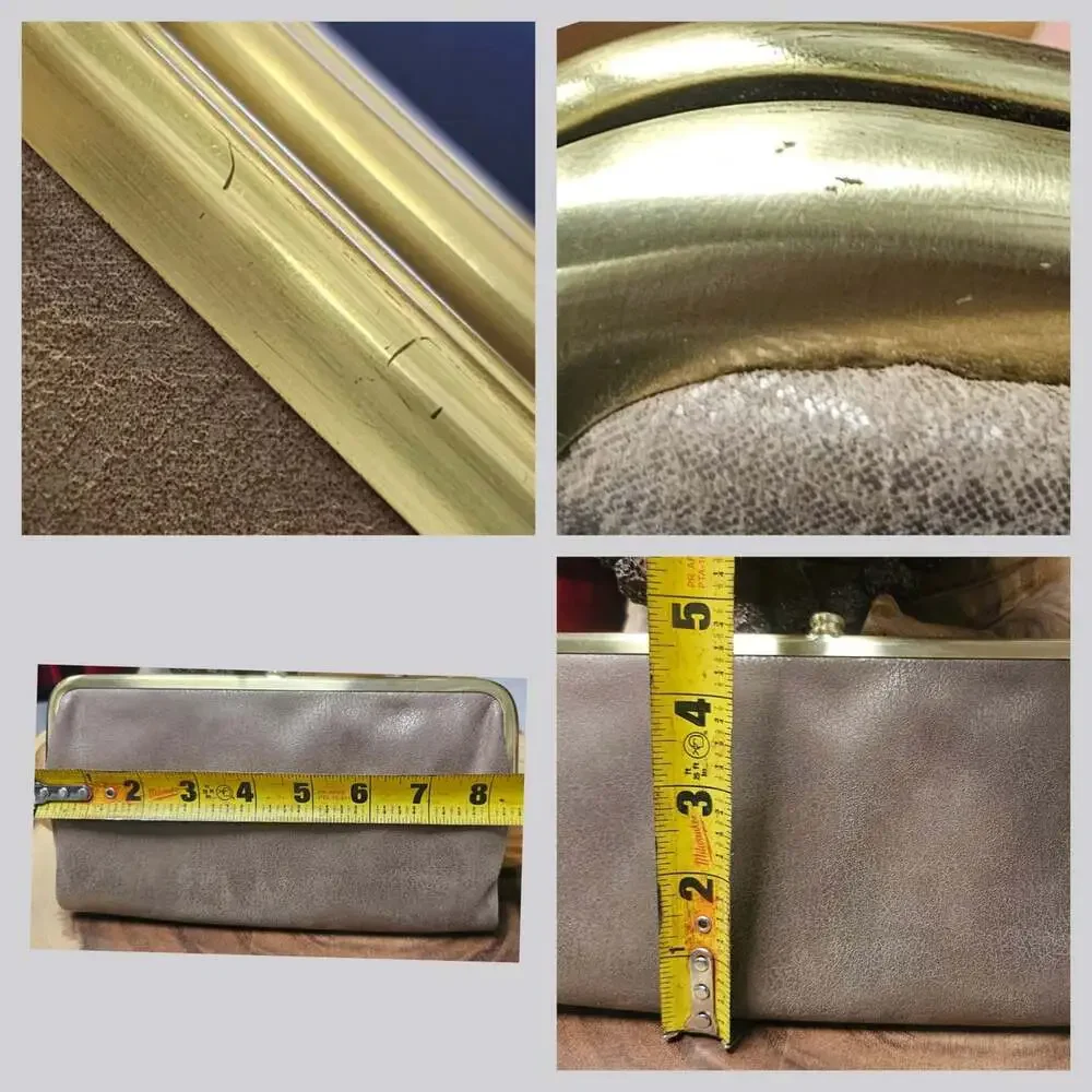 HOBO International Lauren Taupe Soft Leather Double Frame Kisslock Clutch Wallet